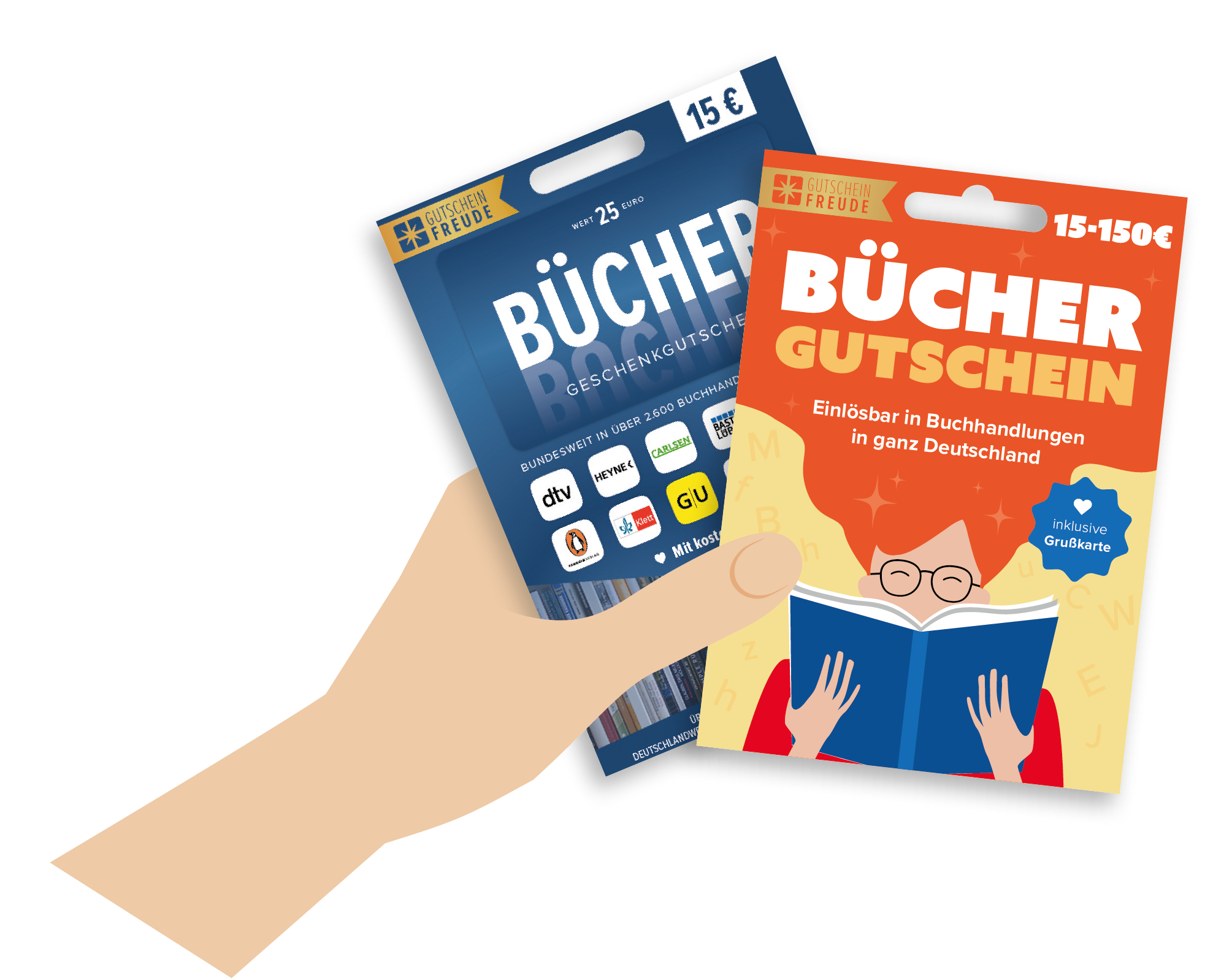 Büchergutschein Hand mit zwei Versionen