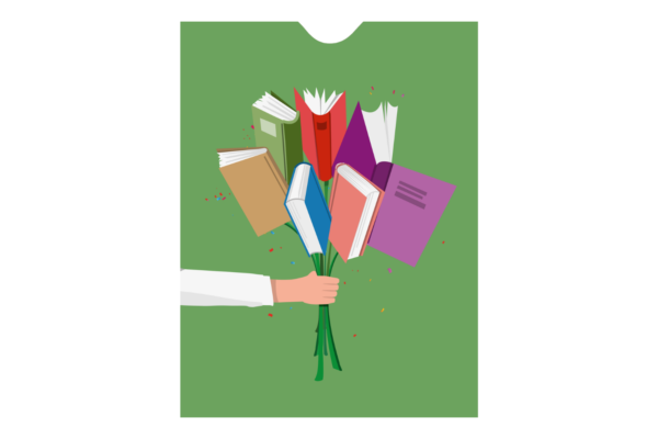 Geschenkhülle mit Strauß aus Büchern