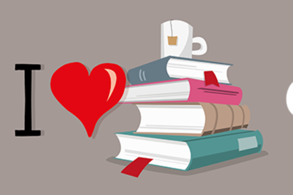 Herz mit Bücherstapel 