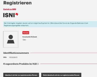 Formular zur Prüfung, ob für einen Autor oder eine Autorin bereits ein ISNI hinterlegt ist.