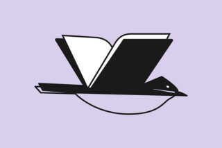 Livro Werbung für die Frankfurter Buchmesse 2024 zeigt einen fliegenden Vogel, dessen Flügel die Form eines geöffneten Buches haben.