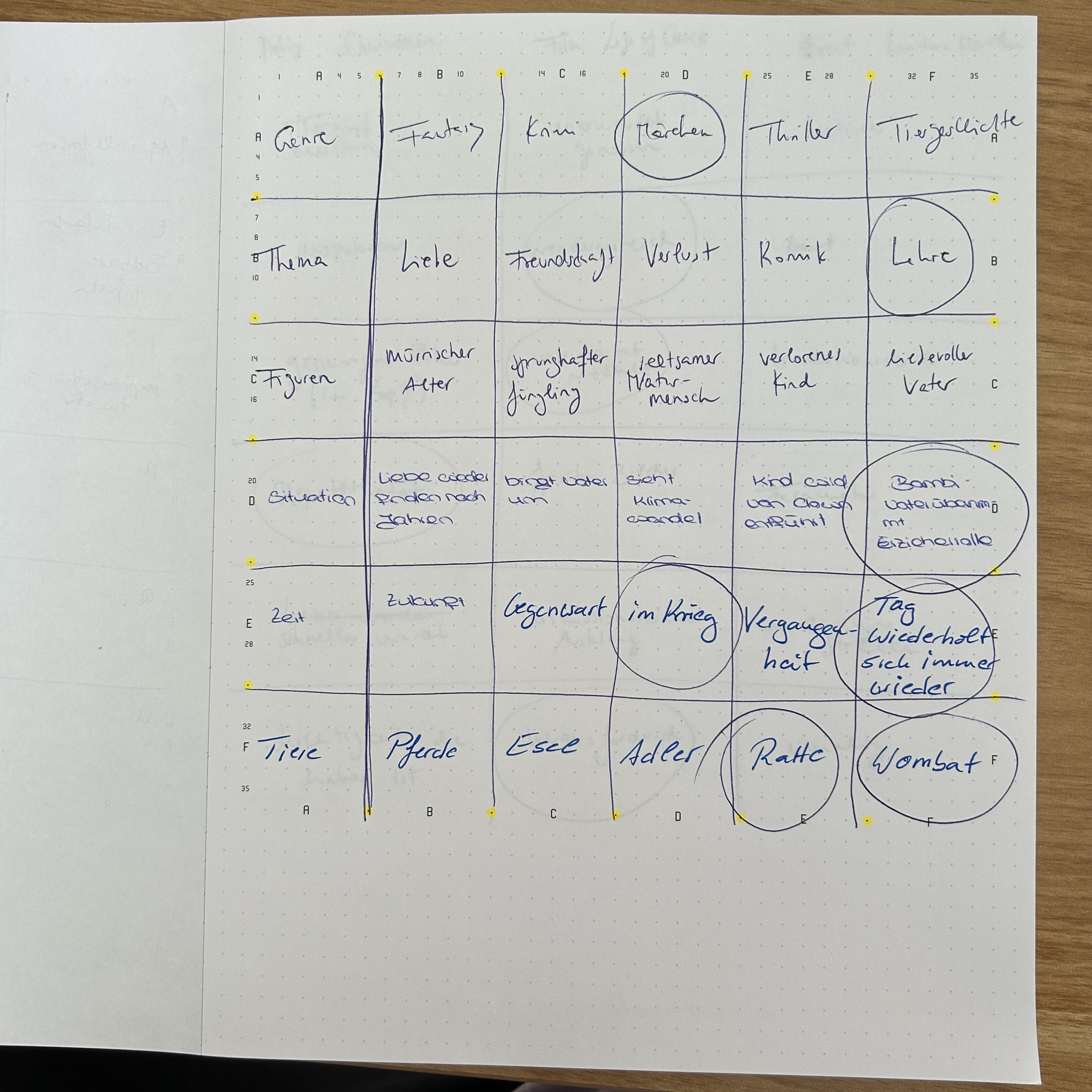 Die Morphologische Matrix, ausgefüllt von Franziska, Berit und Kirsten