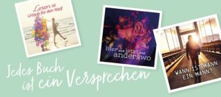 Nordbuch Werbemittel in Form von Postkarten mit Lesemotiven, darunter steht "Jedes Buch ist ein Versprechen".