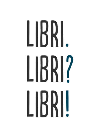 Ehrengast Postkarte der Frankfurter Buchmesse 2024, auf der "Libri. Libri? Libri!" steht.