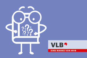 Grafik für die VLB Abo Aktion im Herbst 2023, auf der ein Männchen, mit Buch als Körper und großer runder Brille zu sehen ist.