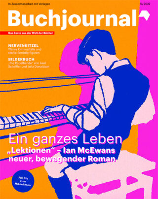 Cover vom Buchjournal mit der bunten Zeichnung eines Jungen, der Klavier spielt