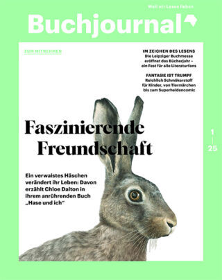 Buchjournal-Cover 1/2025 mit einem Hasen drauf